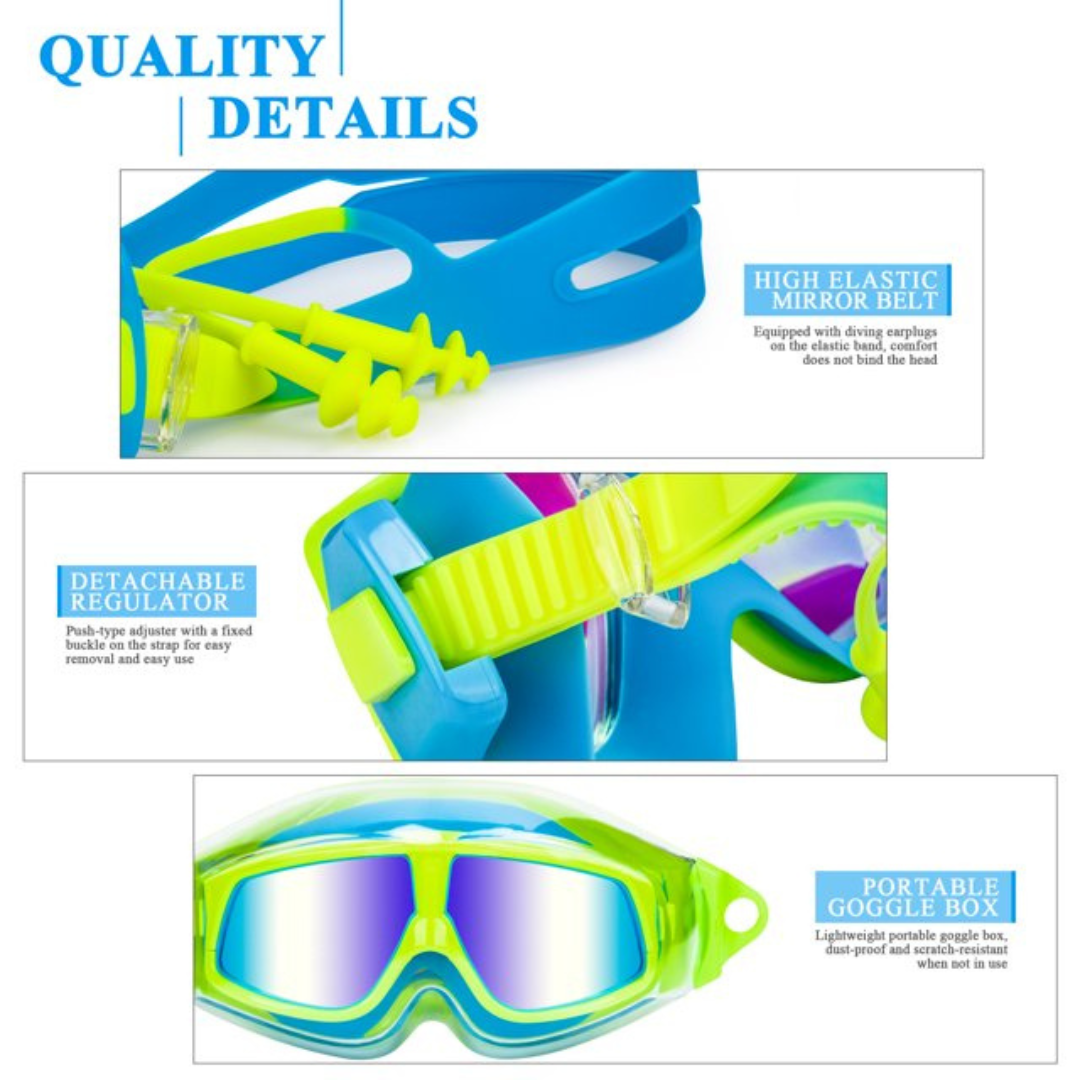 Child-friendly swimming goggles with adjustable nose bridge from First Lens.