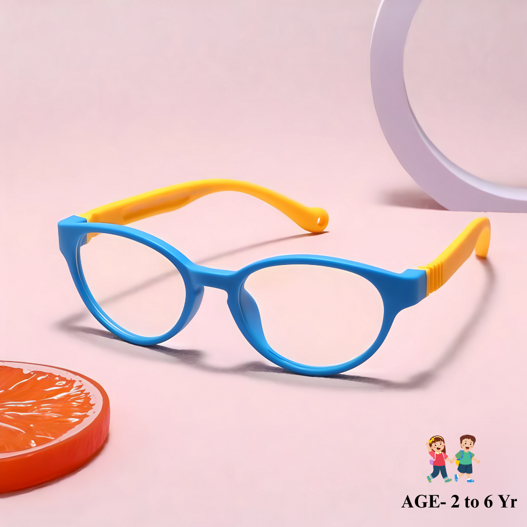 An image of a child wearing First Lens TinyTech Kids Blue Light Blocking Glasses, demonstrating their stylish and protective features.