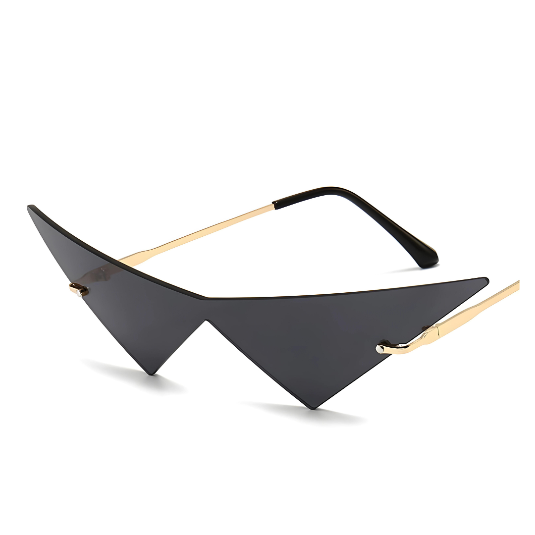 First Lens Modern sunglasses with geometric triangular frames.