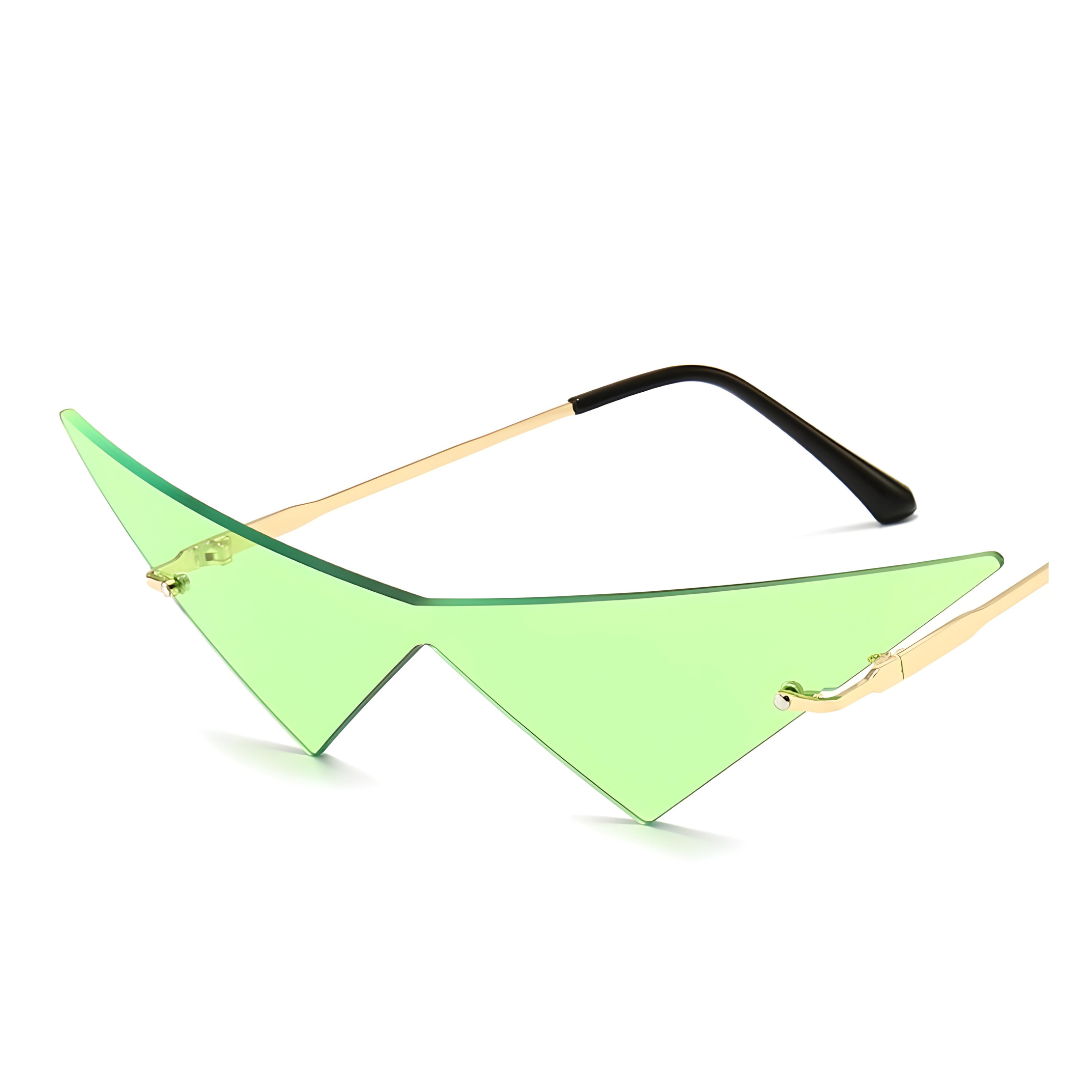 First Lens Chic sunglasses featuring large triangular lenses.