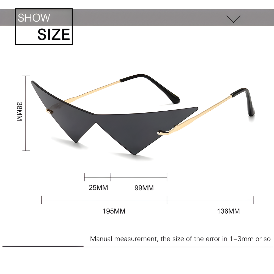 First Lens Stylish sunglasses with a distinctive oversized triangle shape.