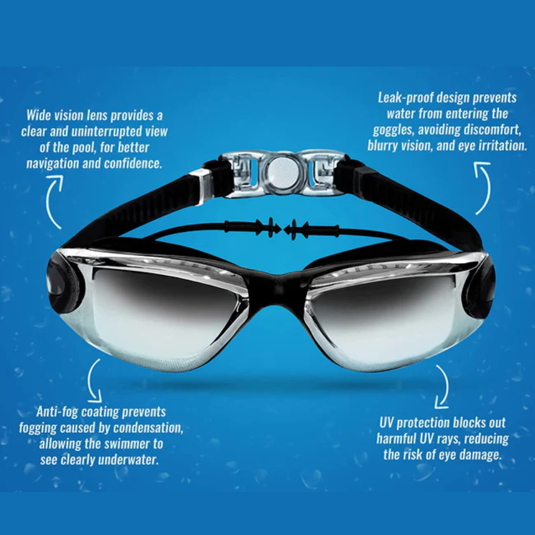 High-quality white First Lens swim goggles with corrective lenses.