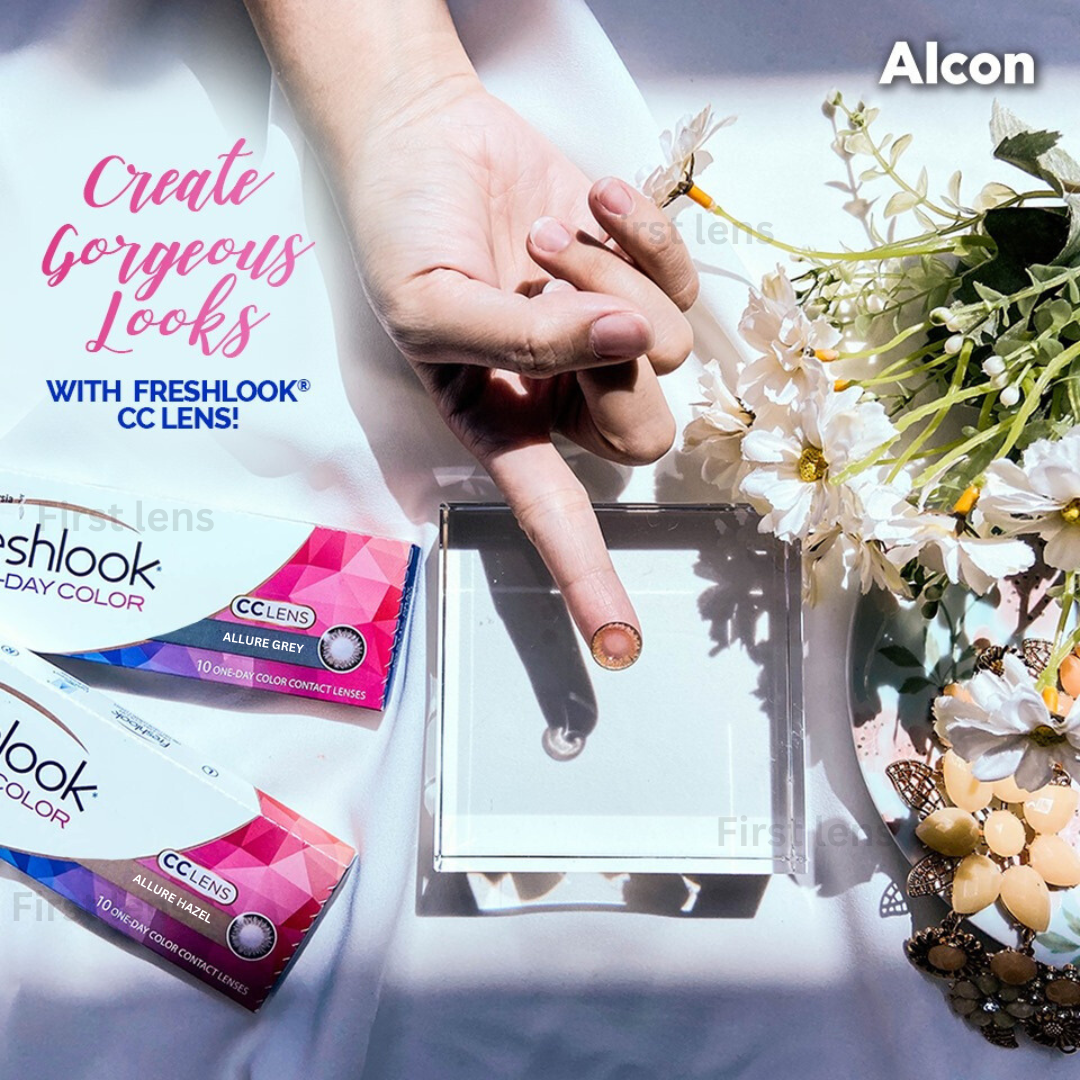 Transform your look with Hazel Brown FRESHLOOK CC Allure Color One Day lenses by First Lens.