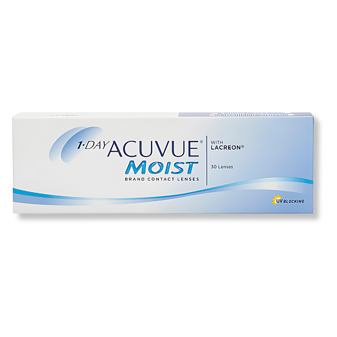 First Lens: Close-up of Moist Acuvue lenses