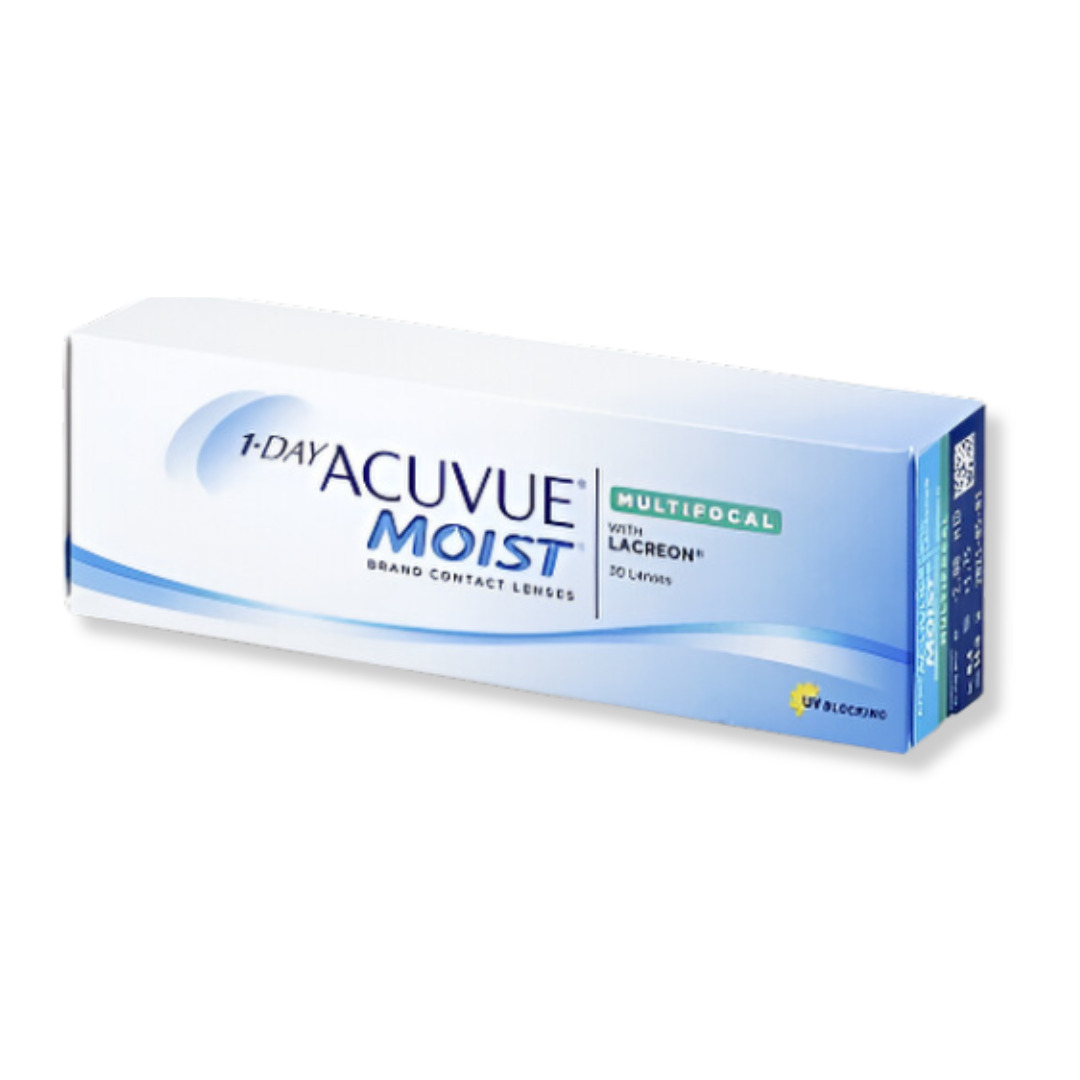 First Lens: Packaging of Johnson & Johnson 1-Day Acuvue Moist Multifocal contact lenses