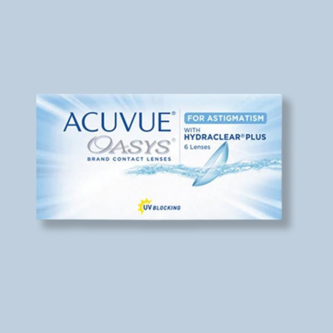 First Lens: Model wearing Acuvue Oasys for Astigmatism contact lenses