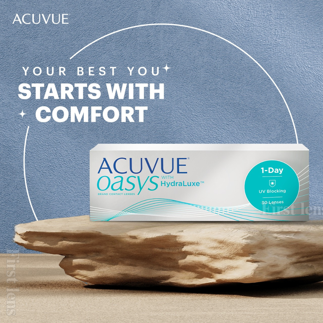 First Lens: Packaging of Acuvue Oasys 1 Day with HydraLuxe Technology lenses